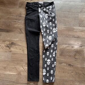 Royal Bones by Daang Goodman Split Leg Skull Print Emo Punk Skinny Jeans Sz 5